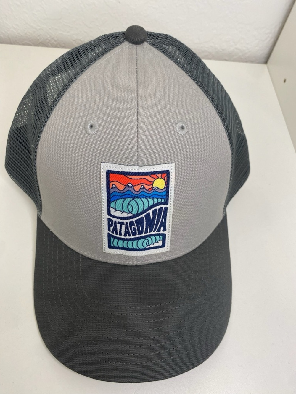 Patagonia Gray Trucker Hat with Colorful Wave Patch